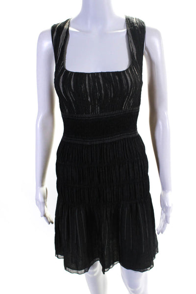 Max Studio Womens Sleeveless Sheer Smocked Dress Black Brown Size Medium