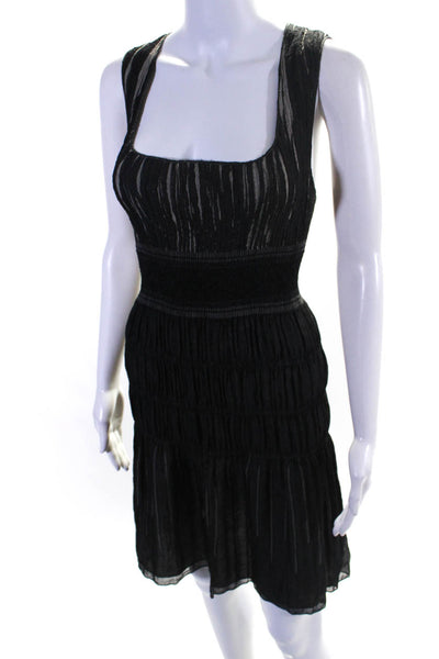 Max Studio Womens Sleeveless Sheer Smocked Dress Black Brown Size Medium