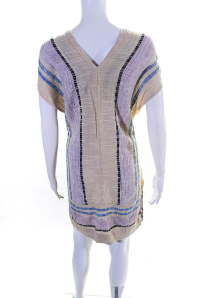 Free People Womens Striped V Neck Sleeveless Tunic Dress Tan Pink Blue Size XS