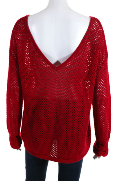 One Grey Day Womens Open Knit Long Sleeves Sweater Red Wool Size Medium