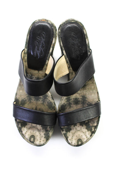 Theodora & Callum Womens Leather Slide On Wedge Sandals Black Size 6 Medium