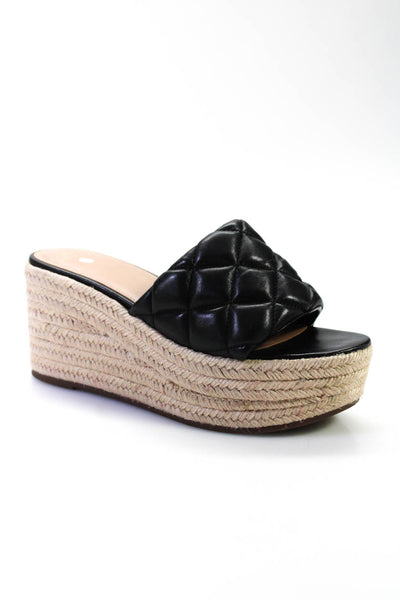 MARC FISHER LTD Womens Leather Quilted Espadrille Wedges Black Size 9.5 Medium