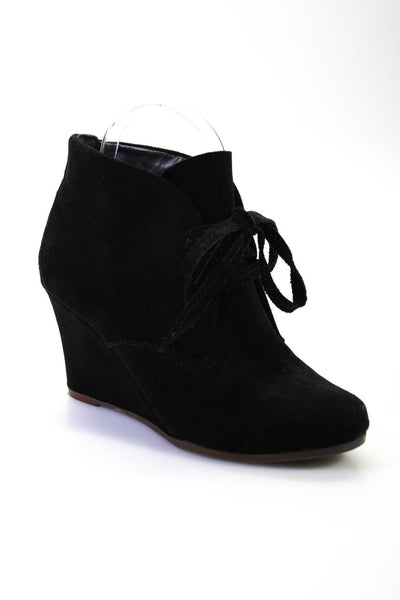 DV Dolce Vita Womens Suede Lace Up Wedge Ankle Boots Black Size 6