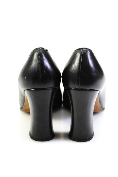 Maraolo Womens Round Toe Block Heel Slip On Pumps Black Leather Size 7