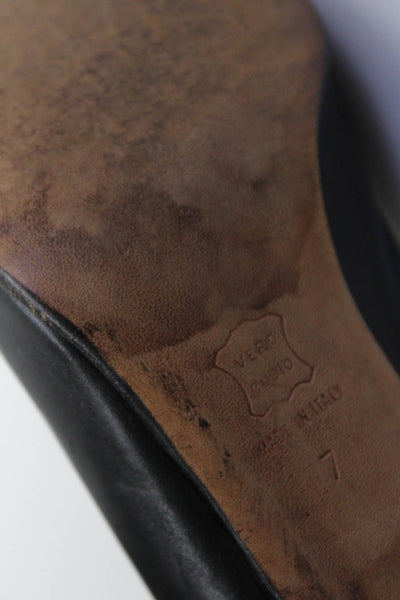 Maraolo Womens Round Toe Block Heel Slip On Pumps Black Leather Size 7