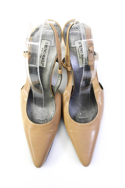 Bruno Magli Womens Vintage Pointed Toe Slingback Pumps Beige Leather Size 7