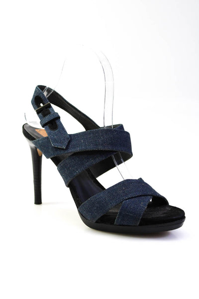 Reed Krakoff Womens Denim Ankle Strap Stiletto Sandals Dark Blue Size 37.5 7.5