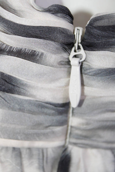 Monique Lhuillier Women's Silk V Neck Printed A Line Gown Gray Size 8