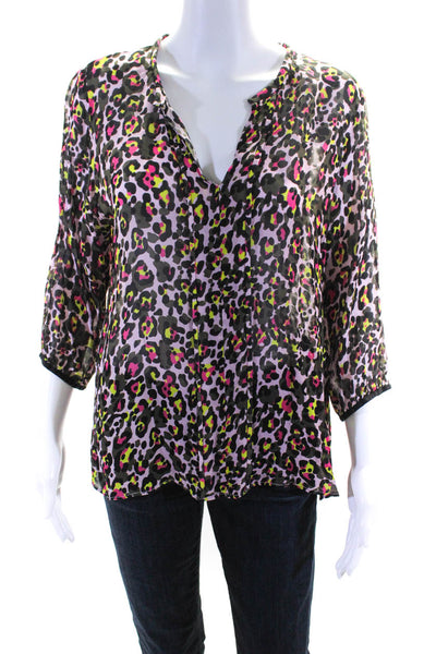 Marccain Womens 3/4 Sleeve V Neck Leopard Shirt Top Multicolored Size 5