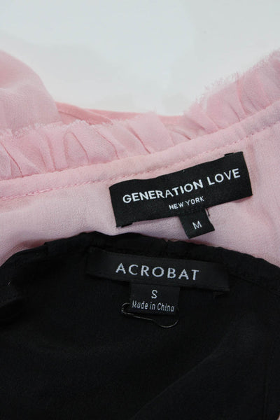 Generation Love Acrobat Womens Pink Silk Ruffle V-Neck Blouse Top Size M S lot 2