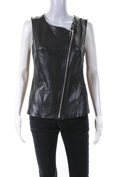 Bailey 44 Womens Black Vegan Leather Front Full Zip Sleeveless Blouse Top Size M