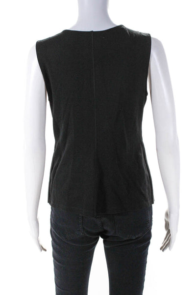 Bailey 44 Womens Black Vegan Leather Front Full Zip Sleeveless Blouse Top Size M
