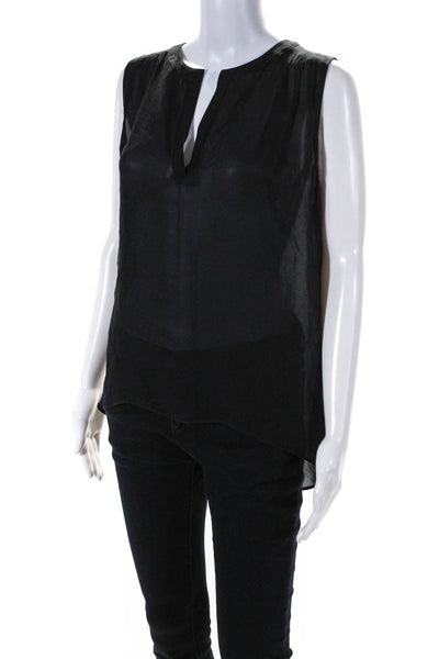 Parker Womens Solid Black Silk V-Neck Sleeveless Hi-Low Blouse Top Size M