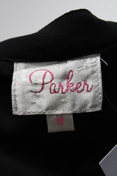Parker Womens Solid Black Silk V-Neck Sleeveless Hi-Low Blouse Top Size M