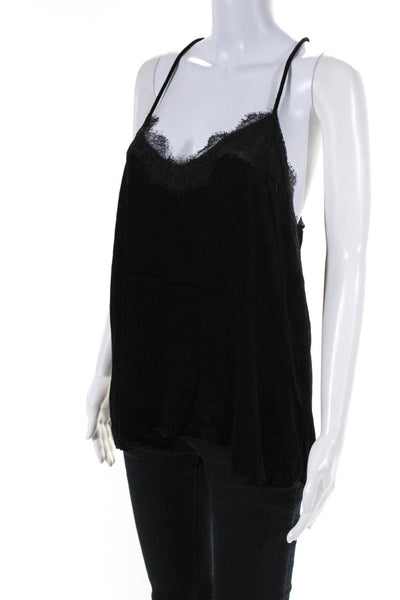 Cami Womens Black Velour Lace Trim V-Neck Sleeveless Camisole Top Size L