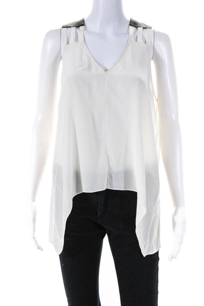 Mason Womens White Black Color Block Silk V-Neck Sleeveless Blouse Top Size 4