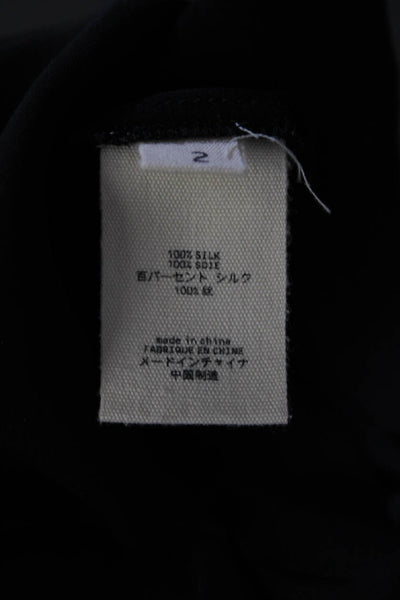 L'Agence Womens Black Silk Zip Pockets Collar Long Sleeve Blouse Top Size 2