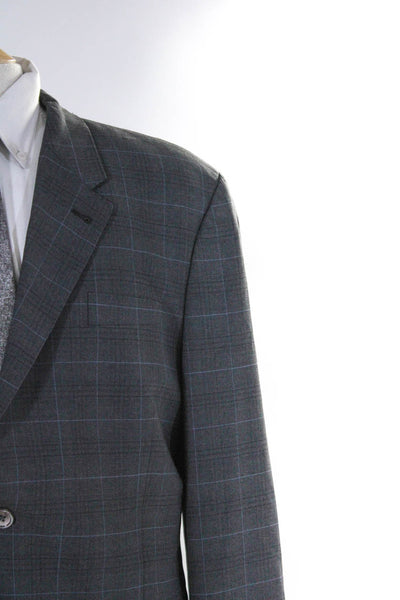 Paul Smith Mens Gray Wool Plaid Two Button Long Sleeve Blazer jacket Size 46R