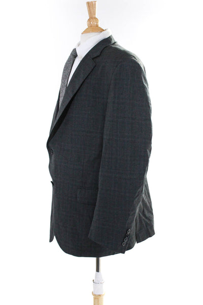 Peter Millar Mens Dark Gray Wool Plaid Two Button Long Sleeve Blazer Size 44R