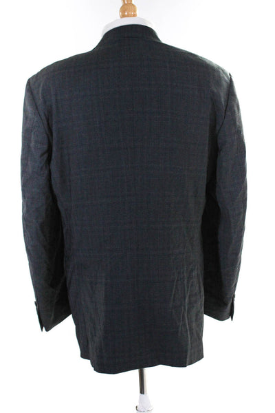 Peter Millar Mens Dark Gray Wool Plaid Two Button Long Sleeve Blazer Size 44R