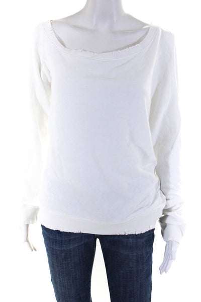 R+A Womens Cotton Distress Neckline Cold Shoulder Sweatshirt White Size S