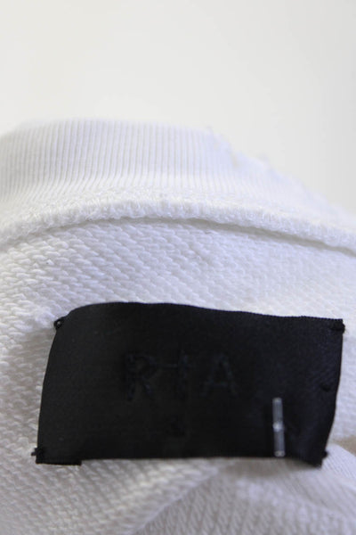 R+A Womens Cotton Distress Neckline Cold Shoulder Sweatshirt White Size S