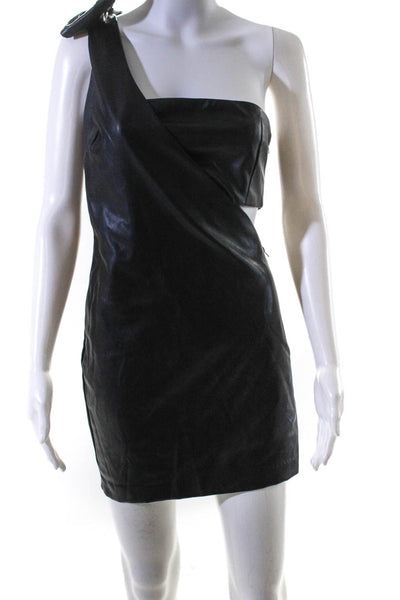 Endless Rose Womens One Shoulder Cutout Zip Up Mini Sheath Dress Black Size XS