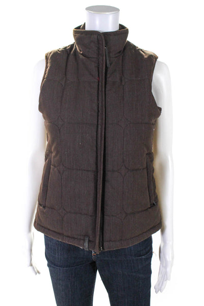 Merrell Womens Square Quilted Zip Up High Neck Vest w/ Pockets Brown Size XS