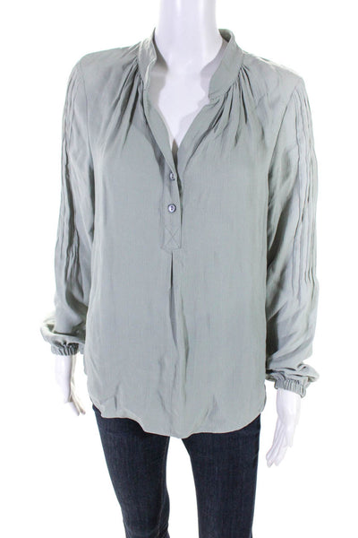 Worth New York Womens Long Sleeve Textured V-Neck Blouse Tunic Top Green Size S