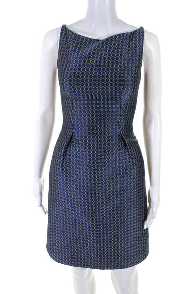 Elie Tahari Womens Sleeveless Boat Neck Polka Dot Mini Sheath Dress Blue Size 0