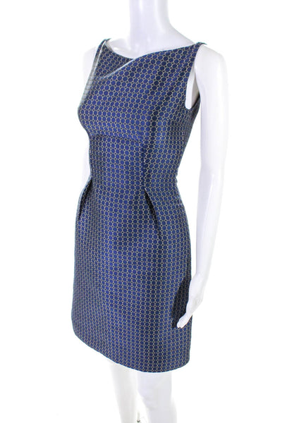 Elie Tahari Womens Sleeveless Boat Neck Polka Dot Mini Sheath Dress Blue Size 0