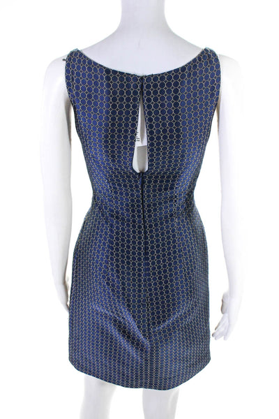 Elie Tahari Womens Sleeveless Boat Neck Polka Dot Mini Sheath Dress Blue Size 0