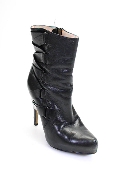 Boutique 9 Womens Side Zip Stiletto Platform Booties Black Leather Size 6M