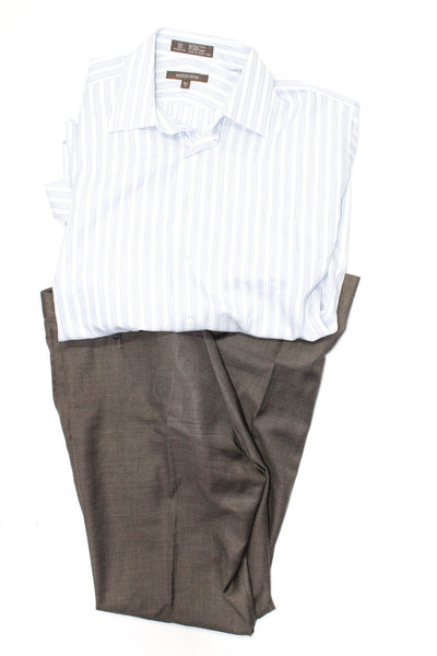 Nordstrom Womens Striped Button Down Shirt Dress Pants Blue Brown Size 32 Lot 2