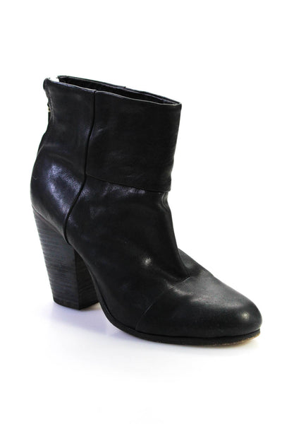 Rag & Bone Womens Black Leather Block Heel Zip Ankle Boots Shoes Size 10
