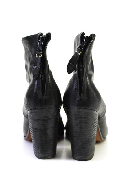 Rag & Bone Womens Black Leather Block Heel Zip Ankle Boots Shoes Size 10