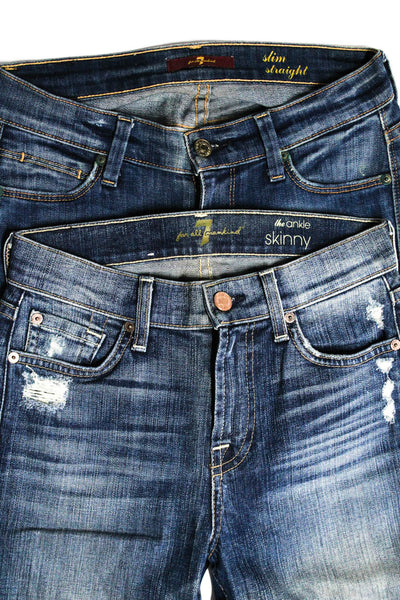 7 For All Mankind Women's Light Wash Mid-Rise Skinny Jeans Blue Size 24 Lot 2