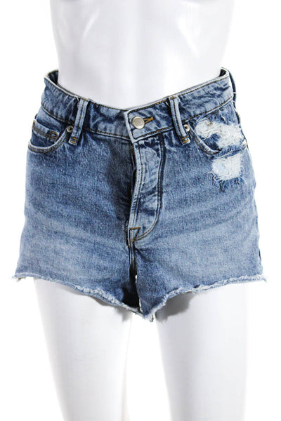 Good American Women's Mid-Rise Distressed Light Wash Jean Shorts Blue Size 0