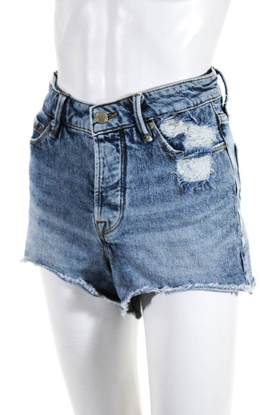 Good American Women's Mid-Rise Distressed Light Wash Jean Shorts Blue Size 0