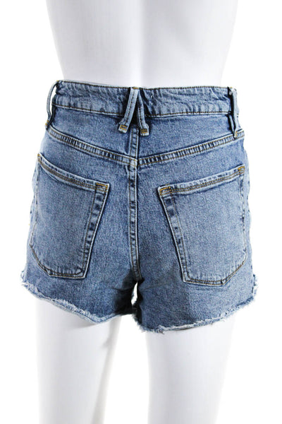 Good American Women's Mid-Rise Distressed Light Wash Jean Shorts Blue Size 0