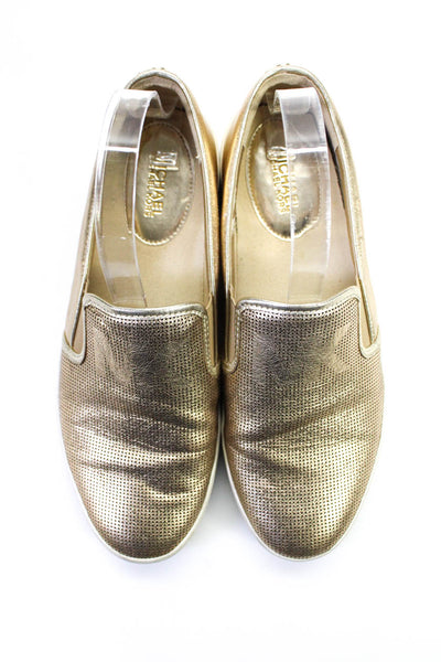 Michael Michael Kors Womens Leather Metallic Spotted Print Slip-Ons Gold Size 9