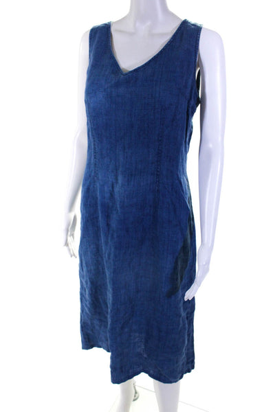 Jones New York Womens Linen Sleeveless Darte Round Neck A-Line Dress Blue Size 6