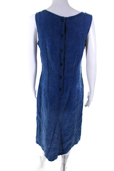 Jones New York Womens Linen Sleeveless Darte Round Neck A-Line Dress Blue Size 6