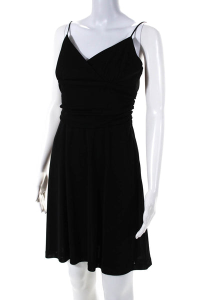 David Meister Womens Back Zip Spaghetti Strap V Neck Shift Dress Black Size 8