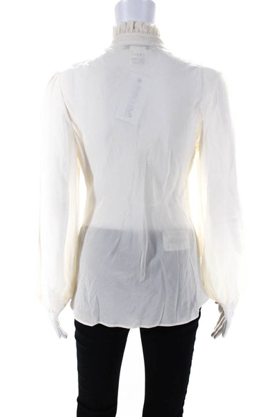 Paul & Joe Sister Womens Button Front Ruffled Collarless Silk Shirt White Size 2