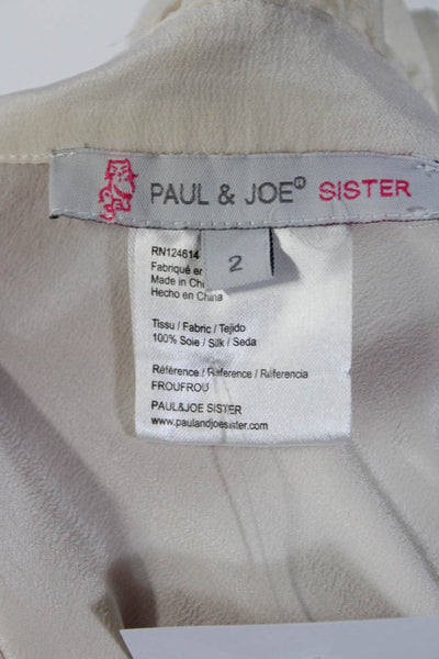 Paul & Joe Sister Womens Button Front Ruffled Collarless Silk Shirt White Size 2