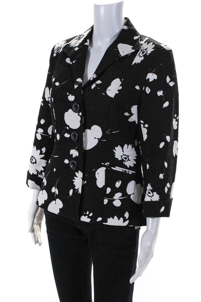 Lafayette 148 New York Womens Floral Print Jacket Black White Cotton Size 8