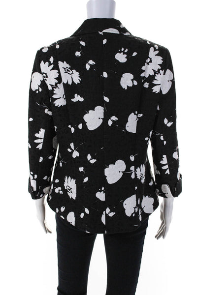 Lafayette 148 New York Womens Floral Print Jacket Black White Cotton Size 8