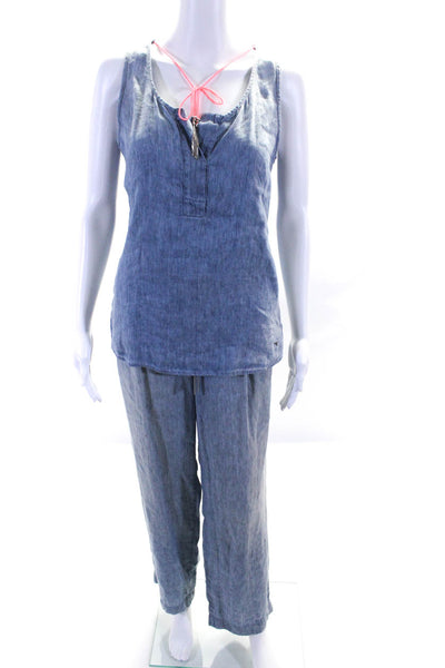 Marccain Sports Womens V Neck Chambray Tank Top Pants Set Blue Size 2 3