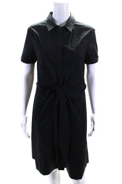 Elie Tahari Womens Collared Short Sleeve Button Up Front Tie Dress Black Size 8